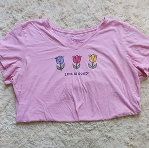Life is good short sleeve tee pink with flowers